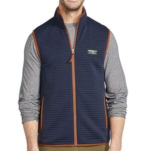 L.L. Bean Navy Quilted Vest with Brown Trim